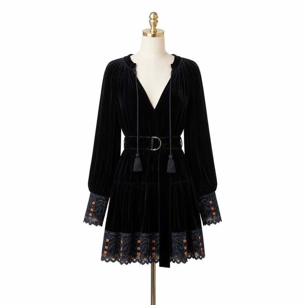 Ulla Johnson Zariah Velvet Embroidered Dress 6